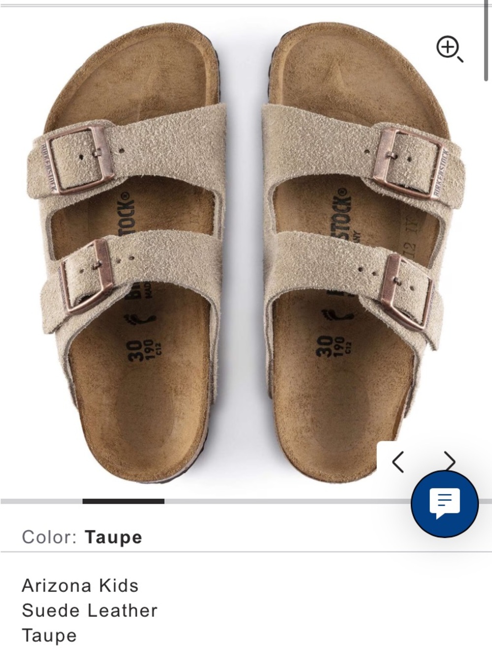 Birkenstock Kids Arizona Suede Sandals in Taupe size 9